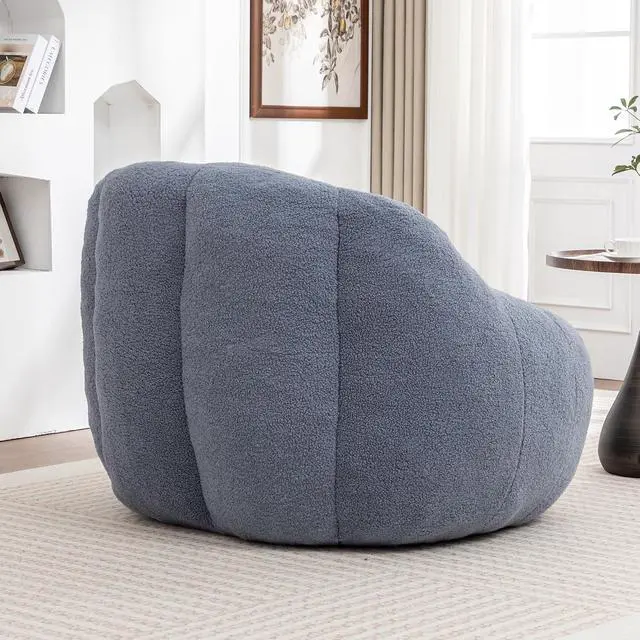 Alt view image 6 of 7 - Fluffy Bean Bag Chair, Comfy Lazy Floor Sofa for Adults and Kids, Stuffed Reading Chair with Backrest, Cozy BeanBag with Memory Foam for Dorm, Apartment, Living Room,Light Blue