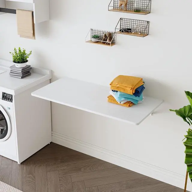 Main image of Wall Mounted Laundry Folding Table, Wall Mounted Laundry Folding Station for Small Spaces,Fold Down Desk Shelf, Droptop Workbench for Garage & Shed/Home Office, Bar/Kitchen/ Dining Room, White
