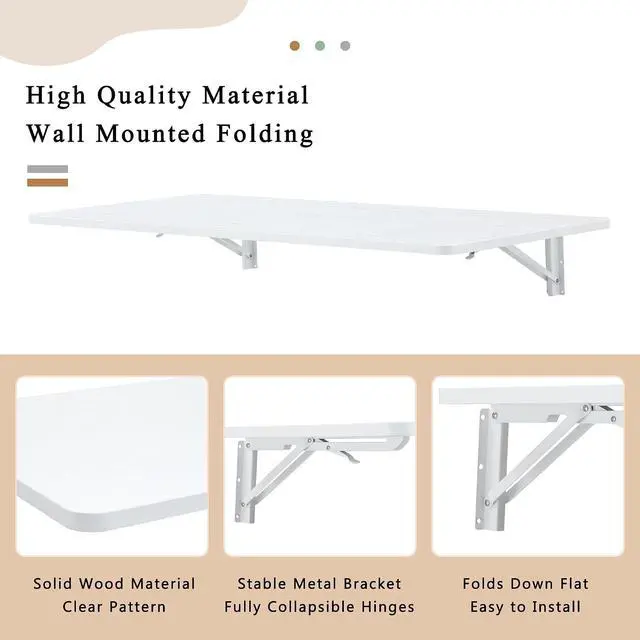 Alt view image 5 of 7 - Wall Mounted Laundry Folding Table, Wall Mounted Laundry Folding Station for Small Spaces,Fold Down Desk Shelf, Droptop Workbench for Garage & Shed/Home Office, Bar/Kitchen/ Dining Room, White