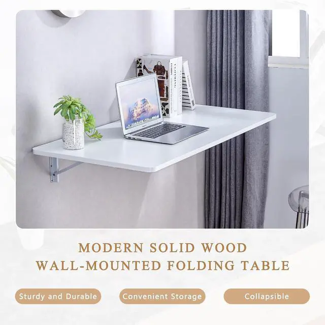 Alt view image 4 of 7 - Wall Mounted Laundry Folding Table, Wall Mounted Laundry Folding Station for Small Spaces,Fold Down Desk Shelf, Droptop Workbench for Garage & Shed/Home Office, Bar/Kitchen/ Dining Room, White