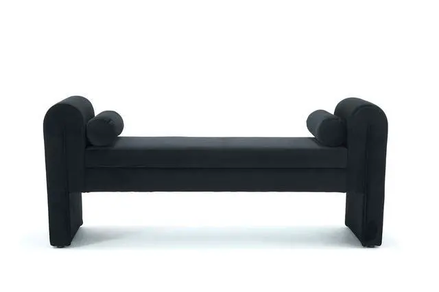 Alt view image 6 of 7 - 60" End of Bed Bench with Storage, Velvet Upholstered Large Storage Ottoman with Rolled Pillows and Armrest, Soft Window Bench, Footstool for Living Room, Entryway, Dormitory, Bedroom, Black