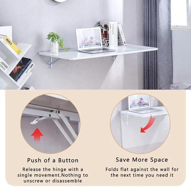 Alt view image 6 of 7 - Wall Mounted Laundry Folding Table, Wall Mounted Laundry Folding Station for Small Spaces,Fold Down Desk Shelf, Droptop Workbench for Garage & Shed/Home Office, Bar/Kitchen/ Dining Room, White