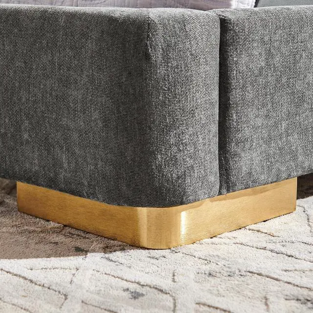 Alt view image 7 of 7 - King Size Platform Bed with Wide Headboard, Soft Chenille Upholstered Bed Frame, Curved Headboard, Oversized Luxury Double Bedframe with Reinforced Electroplated Metal Legs, Dark Gray