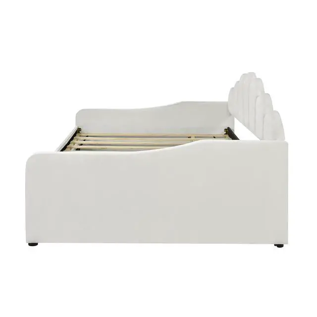 Alt view image 7 of 7 - Full Size Velvet Daybed with Trundle Bed,White Platform Daybed Frame,Sturdy Pine Wood Trundle Bed,Modern Sofa Bed for Living Room,Bedroom,Guest Room,No Box Spring Required,Easy Assembly