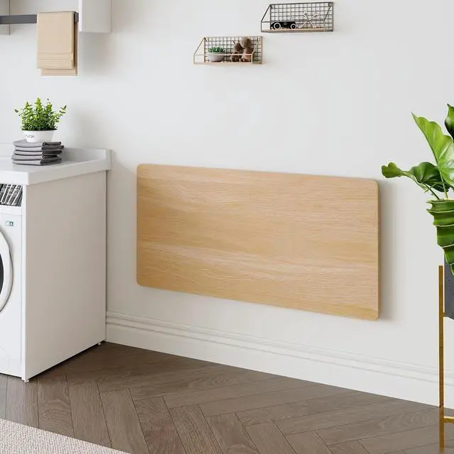Alt view image 3 of 7 - Wall Mounted Laundry Folding Table, Wall Mounted Laundry Folding Station for Small Spaces,Fold Down Desk Shelf, Droptop Workbench for Garage & Shed/Home Office, Bar/Kitchen/ Dining Room, Wood