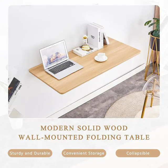 Alt view image 4 of 7 - Wall Mounted Laundry Folding Table, Wall Mounted Laundry Folding Station for Small Spaces,Fold Down Desk Shelf, Droptop Workbench for Garage & Shed/Home Office, Bar/Kitchen/ Dining Room, Wood