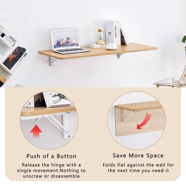 Alt view image 6 of 7 - Wall Mounted Laundry Folding Table, Wall Mounted Laundry Folding Station for Small Spaces,Fold Down Desk Shelf, Droptop Workbench for Garage & Shed/Home Office, Bar/Kitchen/ Dining Room, Wood