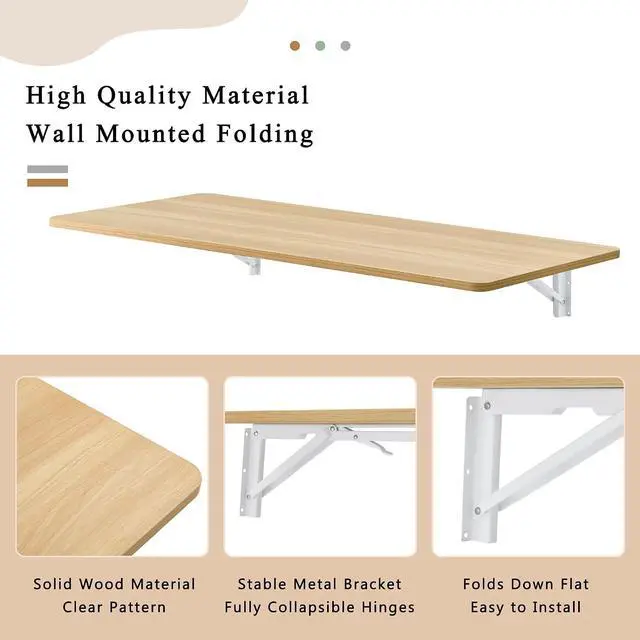 Alt view image 5 of 7 - Wall Mounted Laundry Folding Table, Wall Mounted Laundry Folding Station for Small Spaces,Fold Down Desk Shelf, Droptop Workbench for Garage & Shed/Home Office, Bar/Kitchen/ Dining Room, Wood