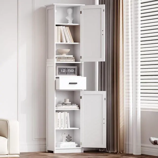 Main image of Narrow Bathroom Storage Cabinet, 69" Tall Bathroom Organizers and Storage with Barn Doors and Drawer, Slim Pantry Unit with Adjustable Shelves, Floor Cabinet for Bathroom, Living Room, Kitchen, White