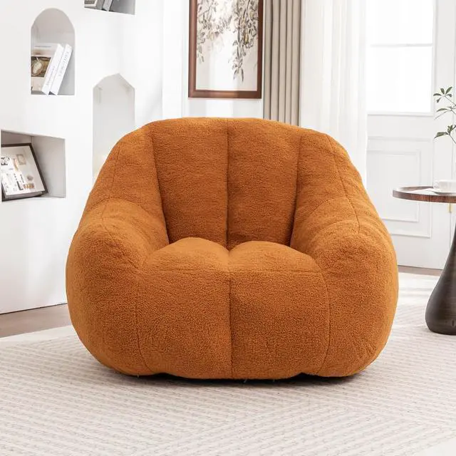 Alt view image 4 of 7 - Fluffy Bean Bag Chair, Comfy Lazy Floor Sofa for Adults and Kids, Stuffed Reading Chair with Backrest, Cozy BeanBag with Memory Foam for Dorm, Apartment, Living Room,Yellow