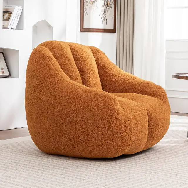 Alt view image 5 of 7 - Fluffy Bean Bag Chair, Comfy Lazy Floor Sofa for Adults and Kids, Stuffed Reading Chair with Backrest, Cozy BeanBag with Memory Foam for Dorm, Apartment, Living Room,Yellow