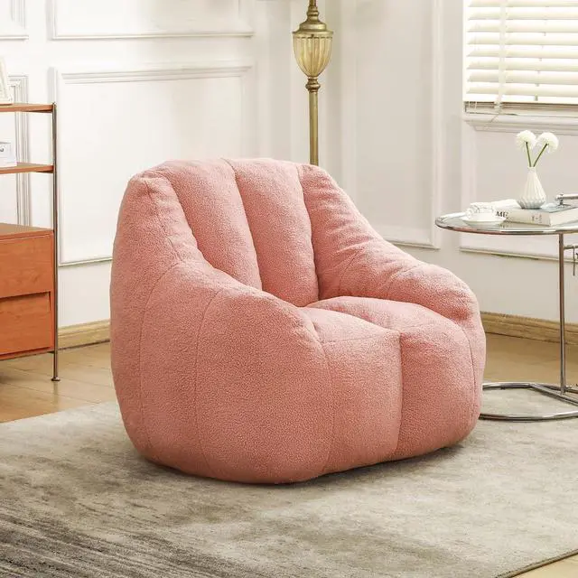 Main image of Fluffy Bean Bag Chair, Comfy Lazy Floor Sofa for Adults and Kids, Stuffed Reading Chair with Backrest, Cozy BeanBag with Memory Foam for Dorm, Apartment, Living Room,Pink