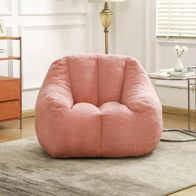 Alt view image 3 of 7 - Fluffy Bean Bag Chair, Comfy Lazy Floor Sofa for Adults and Kids, Stuffed Reading Chair with Backrest, Cozy BeanBag with Memory Foam for Dorm, Apartment, Living Room,Pink