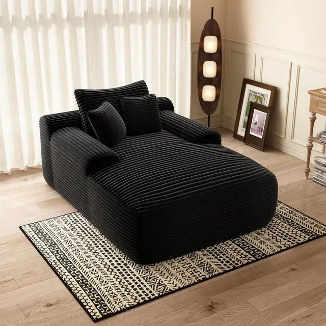 Main image of Floor Lazy Sofa with Pillows, 47" Width Convertible Chaise Lounge Chair with Armrest, Oversized Plush Boneless Sleeper Sofa Bed, Soft Sleeper Chair for Living Room, Bedroom, Black