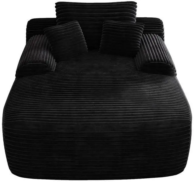 Alt view image 6 of 7 - Floor Lazy Sofa with Pillows, 47" Width Convertible Chaise Lounge Chair with Armrest, Oversized Plush Boneless Sleeper Sofa Bed, Soft Sleeper Chair for Living Room, Bedroom, Black