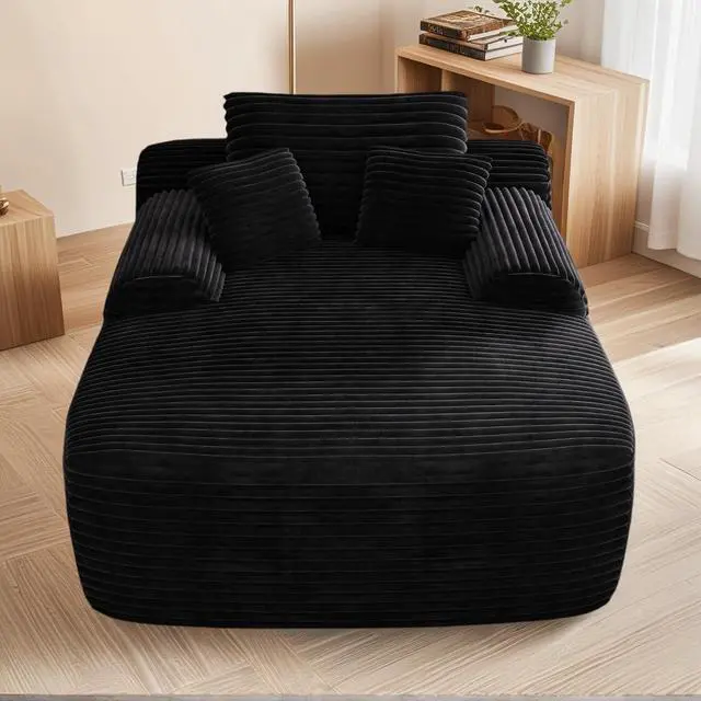 Alt view image 2 of 7 - Floor Lazy Sofa with Pillows, 47" Width Convertible Chaise Lounge Chair with Armrest, Oversized Plush Boneless Sleeper Sofa Bed, Soft Sleeper Chair for Living Room, Bedroom, Black