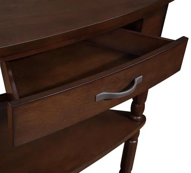 Alt view image 6 of 7 - 33.8'' Triangle End Table for Small Spaces,Corner Desk with Storage Drawer,Small Side Table with Shelves for Living Room, 3 Tier End Table with Solid Wood Legs,Espresso