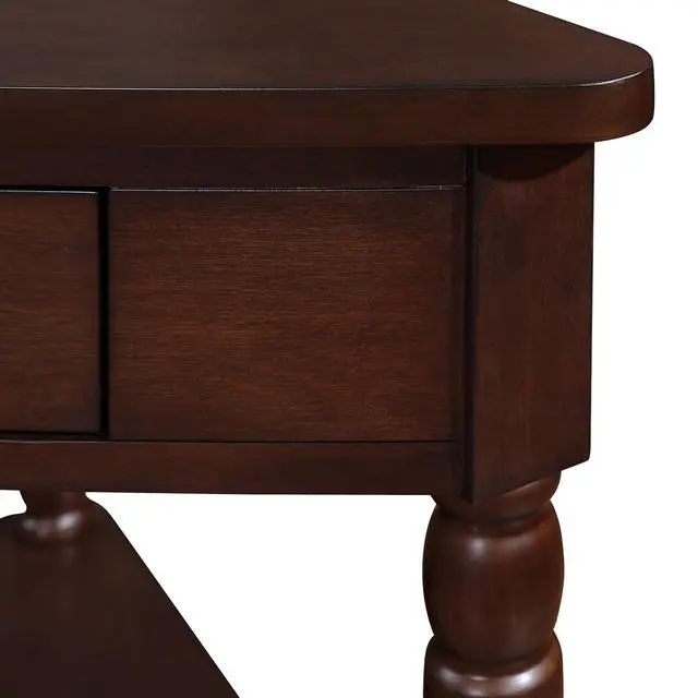 Alt view image 7 of 7 - 33.8'' Triangle End Table for Small Spaces,Corner Desk with Storage Drawer,Small Side Table with Shelves for Living Room, 3 Tier End Table with Solid Wood Legs,Espresso