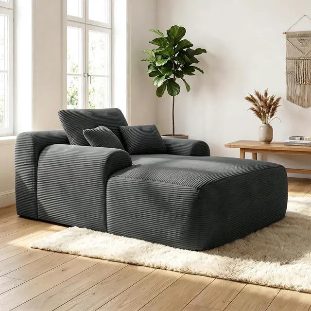 Alt view image 4 of 6 - Floor Lazy Sofa with Pillows, 47" Width Convertible Chaise Lounge Chair with Armrest, Oversized Boneless Sleeper Sofa Bed, Soft Corduroy Sleeper Chair for Living Room, Bedroom, Grey