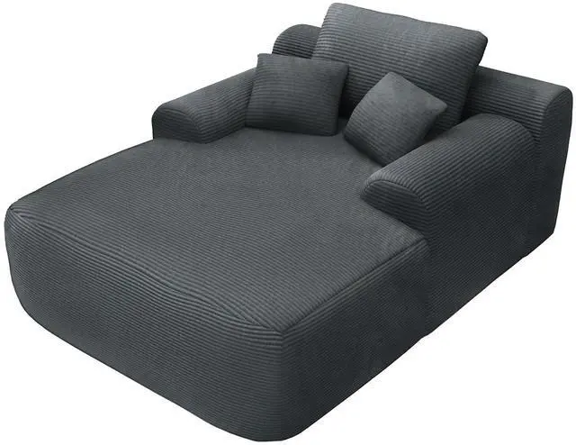 Alt view image 5 of 6 - Floor Lazy Sofa with Pillows, 47" Width Convertible Chaise Lounge Chair with Armrest, Oversized Boneless Sleeper Sofa Bed, Soft Corduroy Sleeper Chair for Living Room, Bedroom, Grey
