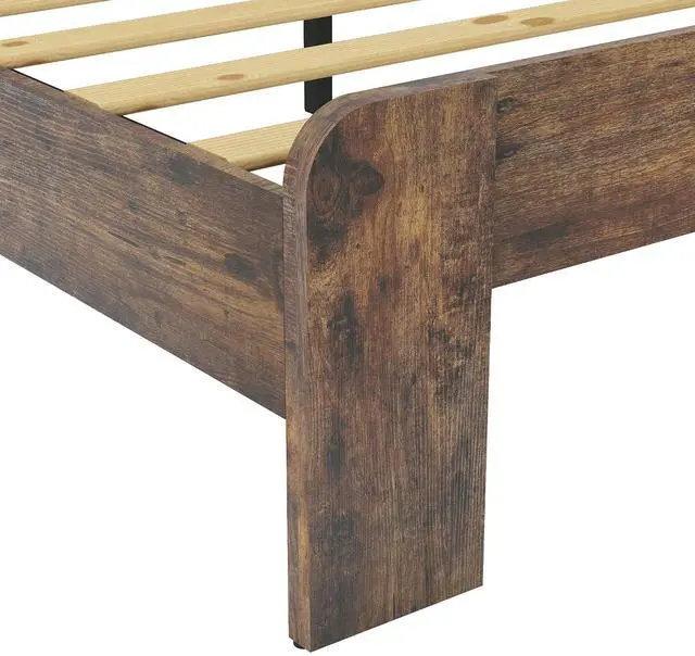 Alt view image 7 of 7 - Wooden Bed Frame King Size, Antique Wood Platform Bed with Large Under Bed Storage Space, Noise Free Double Bed, 800lbs Weight Capacity, No Box Spring Needed and Easy Assembly, Dark Brown