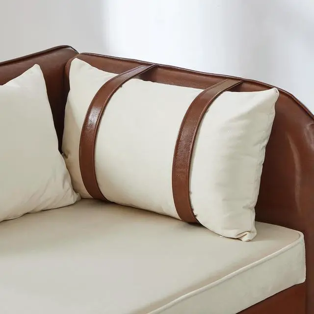 Alt view image 7 of 7 - 65" PU Upholstered Storage Chaise Lounge Sofa with Velvet Cushion and Pillows, Sleeper Chair with Right Hand Armrest, Lounge Sofa, Accent Reading Chair for Living Room, Bedroom, Brown + Beige