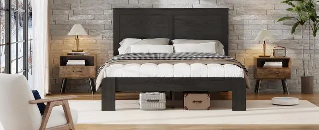 Alt view image 7 of 7 - Wooden Bed Frame Full Size, Antique Wood Platform Bed with Large Under Bed Storage Space, Noise Free Double Bed, 800lbs Weight Capacity, No Box Spring Needed and Easy Assembly, Dark Black