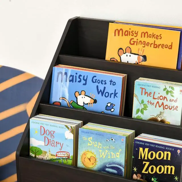 Alt view image 4 of 7 - 3 Tier Sling Book Shelf Toy Storage, Wooden Bookcase with Drawer, Multi-Shelf Rack Toy Organizer with Storage Drawer for Books, Classroom, Playroom, Brown