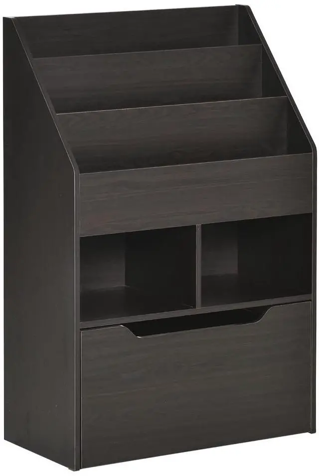 Main image of 3 Tier Sling Book Shelf Toy Storage, Wooden Bookcase with Drawer, Multi-Shelf Rack Toy Organizer with Storage Drawer for Books, Classroom, Playroom, Brown