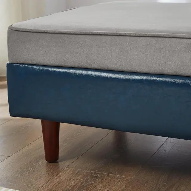 Alt view image 7 of 7 - 65" PU Upholstered Storage Chaise Lounge Sofa with Velvet Cushion and Pillows, Sleeper Chair with Right Hand Armrest, Lounge Sofa, Accent Reading Chair for Living Room, Bedroom, Blue + Grey