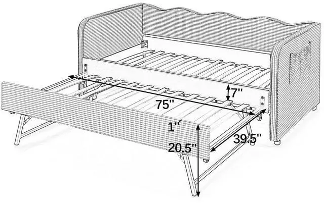 Alt view image 4 of 7 - 3 in 1 Twin to King Daybed, Gingham Upholstered Daybed with Pop Up Trundle, Convertible Sofa Bed with Side Storage Pockets, Extendable Guest Bed Frame for Teens Adults Bedroom Living Room, Green