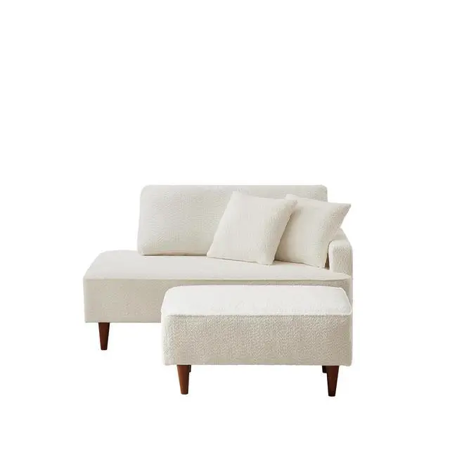 Alt view image 5 of 7 - Boucle Upholstered Chaise Lounge with Stool, Soft Sleeper Chair with Right Hand Armrest and 2 Throw Pillows, Leisure Couch, Accent Reading Chair with for Living Room, Bedroom, White