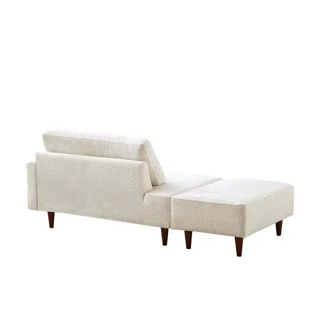 Alt view image 4 of 7 - Boucle Upholstered Chaise Lounge with Stool, Soft Sleeper Chair with Right Hand Armrest and 2 Throw Pillows, Leisure Couch, Accent Reading Chair with for Living Room, Bedroom, White