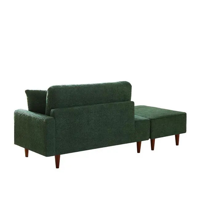 Alt view image 6 of 7 - Boucle Upholstered Chaise Lounge with Stool, Soft Sleeper Chair with Right Hand Armrest and 2 Throw Pillows, Leisure Couch, Accent Reading Chair with for Living Room, Bedroom, Green