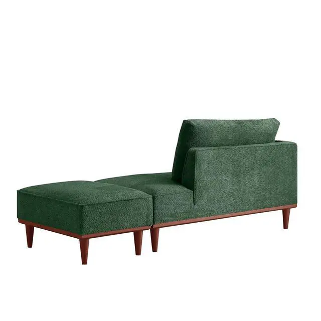 Alt view image 3 of 6 - Upholstered Chaise Lounge with Stool, Sleeper Chair with Left Hand Armrest and Pillow for Living Room Bedroom, Leisure Couch Accent Reading Chair with Ottoman for Living Room, Bedroom, Green