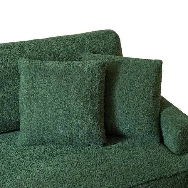 Alt view image 4 of 7 - Boucle Upholstered Chaise Lounge with Stool, Soft Sleeper Chair with Right Hand Armrest and 2 Throw Pillows, Leisure Couch, Accent Reading Chair with for Living Room, Bedroom, Green