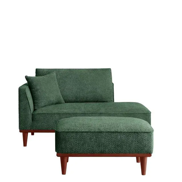 Alt view image 5 of 6 - Upholstered Chaise Lounge with Stool, Sleeper Chair with Left Hand Armrest and Pillow for Living Room Bedroom, Leisure Couch Accent Reading Chair with Ottoman for Living Room, Bedroom, Green