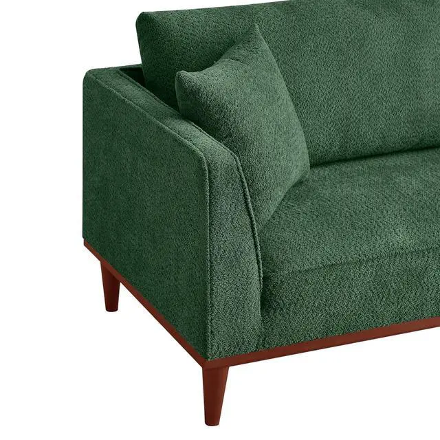 Alt view image 6 of 6 - Upholstered Chaise Lounge with Stool, Sleeper Chair with Left Hand Armrest and Pillow for Living Room Bedroom, Leisure Couch Accent Reading Chair with Ottoman for Living Room, Bedroom, Green
