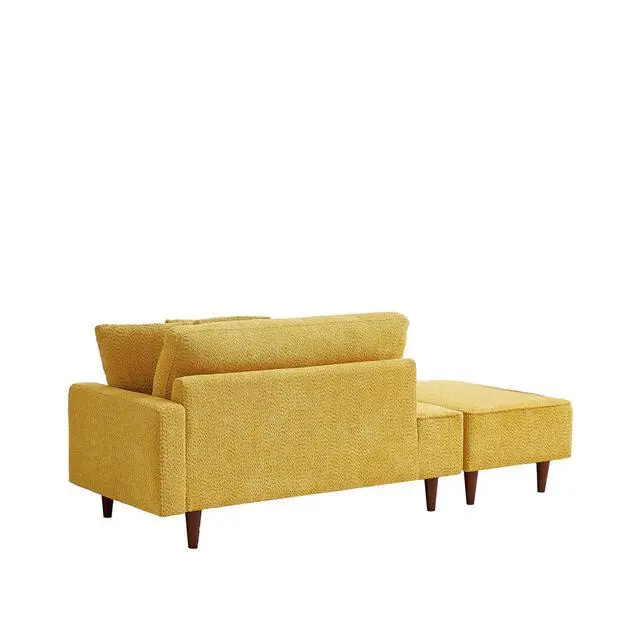 Alt view image 3 of 6 - Boucle Upholstered Chaise Lounge with Stool, Soft Sleeper Chair with Right Hand Armrest and 2 Throw Pillows, Leisure Couch, Accent Reading Chair with for Living Room, Bedroom, Yellow