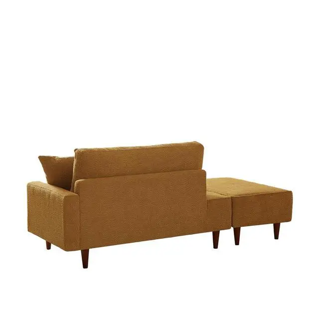 Alt view image 3 of 6 - Boucle Upholstered Chaise Lounge with Stool, Soft Sleeper Chair with Right Hand Armrest and 2 Throw Pillows, Leisure Couch, Accent Reading Chair with for Living Room, Bedroom, Orange