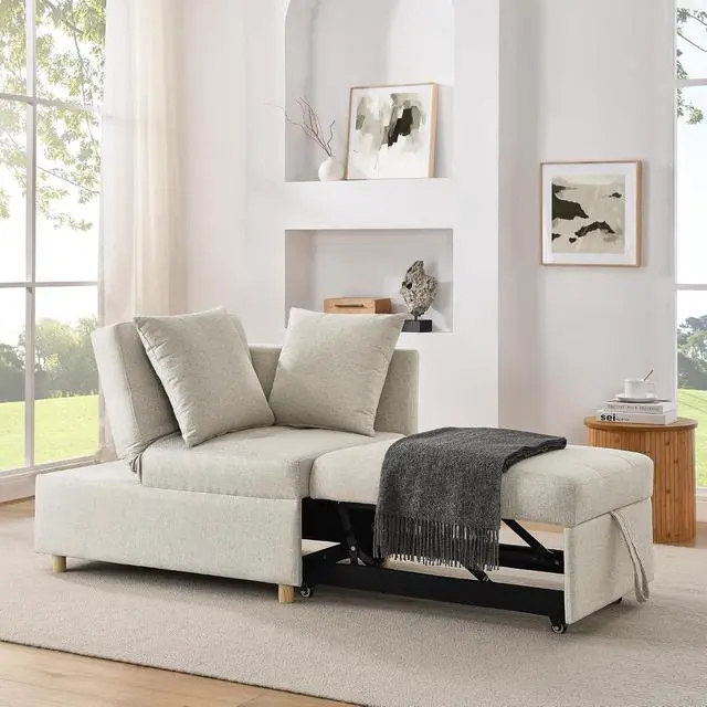 Alt view image 2 of 7 - Convertible Pull Out Sofa with Adjustable Backrest, Compact Sofa for Small Spaces, Living Room, Bedroom, Dorms, Apartments