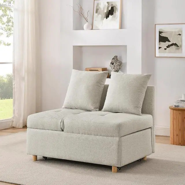 Alt view image 3 of 7 - Convertible Pull Out Sofa with Adjustable Backrest, Compact Sofa for Small Spaces, Living Room, Bedroom, Dorms, Apartments