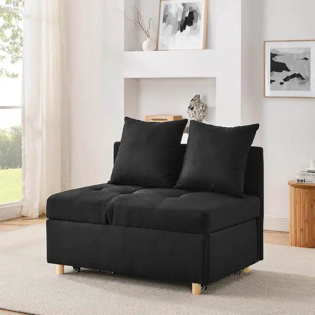 Alt view image 3 of 7 - Convertible Pull Out Sofa with Adjustable Backrest, Compact Sofa for Small Spaces, Living Room, Bedroom, Dorms, Apartments