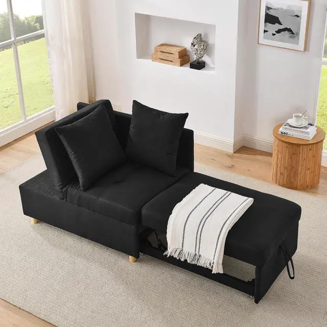 Alt view image 2 of 7 - Convertible Pull Out Sofa with Adjustable Backrest, Compact Sofa for Small Spaces, Living Room, Bedroom, Dorms, Apartments