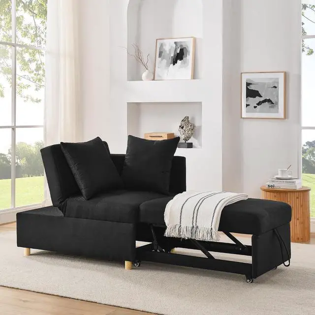 Main image of Convertible Pull Out Sofa with Adjustable Backrest, Compact Sofa for Small Spaces, Living Room, Bedroom, Dorms, Apartments