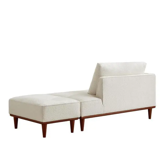 Alt view image 4 of 7 - Upholstered Chaise Lounge with Stool, Sleeper Chair with Left Hand Armrest and Pillow for Living Room Bedroom, Leisure Couch Accent Reading Chair with Ottoman for Living Room, Bedroom, White