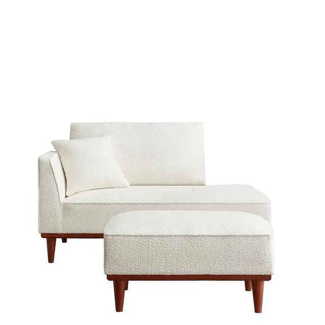 Alt view image 7 of 7 - Upholstered Chaise Lounge with Stool, Sleeper Chair with Left Hand Armrest and Pillow for Living Room Bedroom, Leisure Couch Accent Reading Chair with Ottoman for Living Room, Bedroom, White