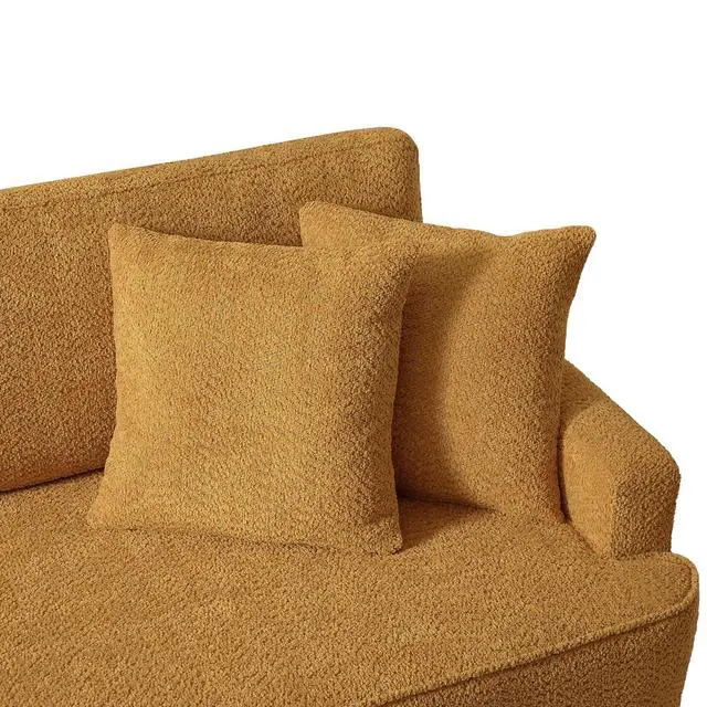 Alt view image 6 of 6 - Boucle Upholstered Chaise Lounge with Stool, Soft Sleeper Chair with Right Hand Armrest and 2 Throw Pillows, Leisure Couch, Accent Reading Chair with for Living Room, Bedroom, Orange