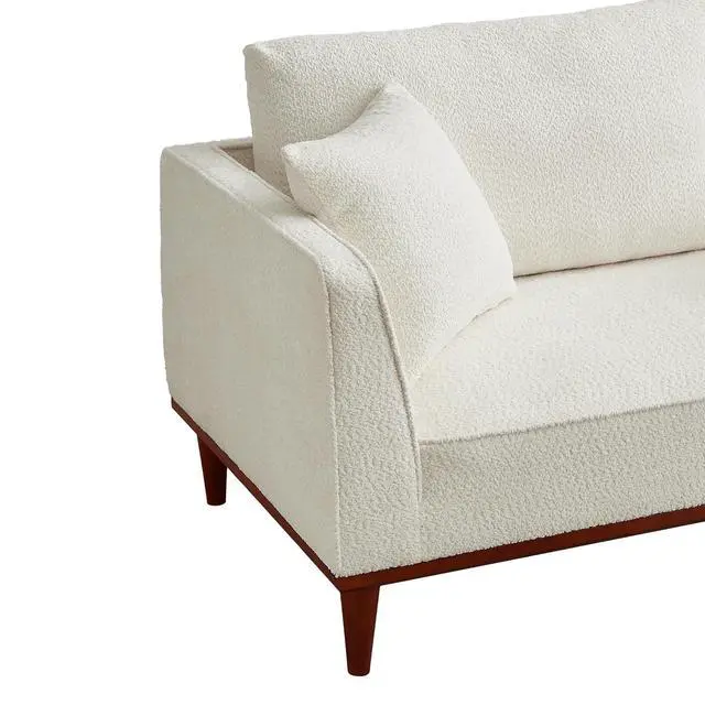 Alt view image 6 of 7 - Upholstered Chaise Lounge with Stool, Sleeper Chair with Left Hand Armrest and Pillow for Living Room Bedroom, Leisure Couch Accent Reading Chair with Ottoman for Living Room, Bedroom, White