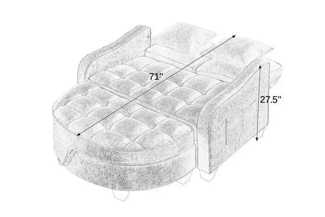 Alt view image 5 of 7 - 51" Loveseat Sofa Bed, 3 IN 1 Convertible Sofa with Storage Footrest, 2 Seater Futon Couch with Adjustable Backrests, Side Pockets, Chaise Longue with Throw Pillows for Living Room and Bedroom, Black